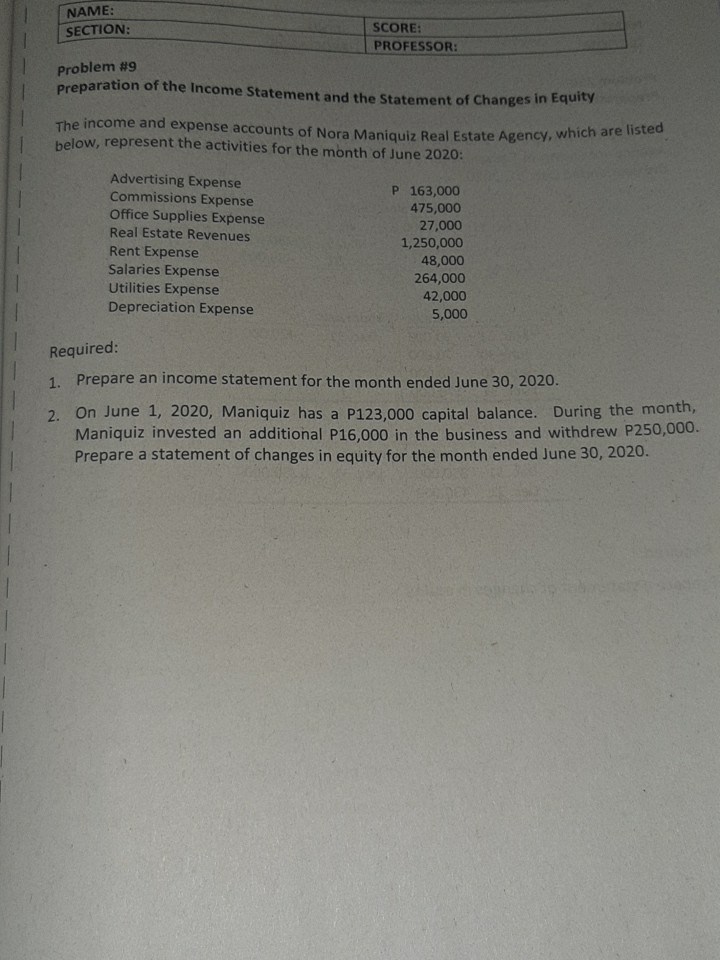 Solved NAME SECTION SCORE PROFESSOR Problem 9