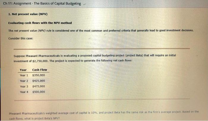 Solved Ch 11: Assignment - The Basics of Capital Budgeting | Chegg.com