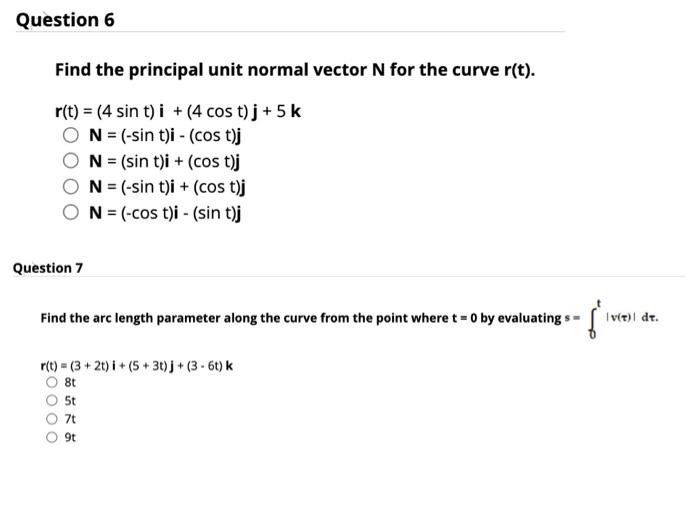 Solved Find The Principal Unit Normal Vector N For The Curve