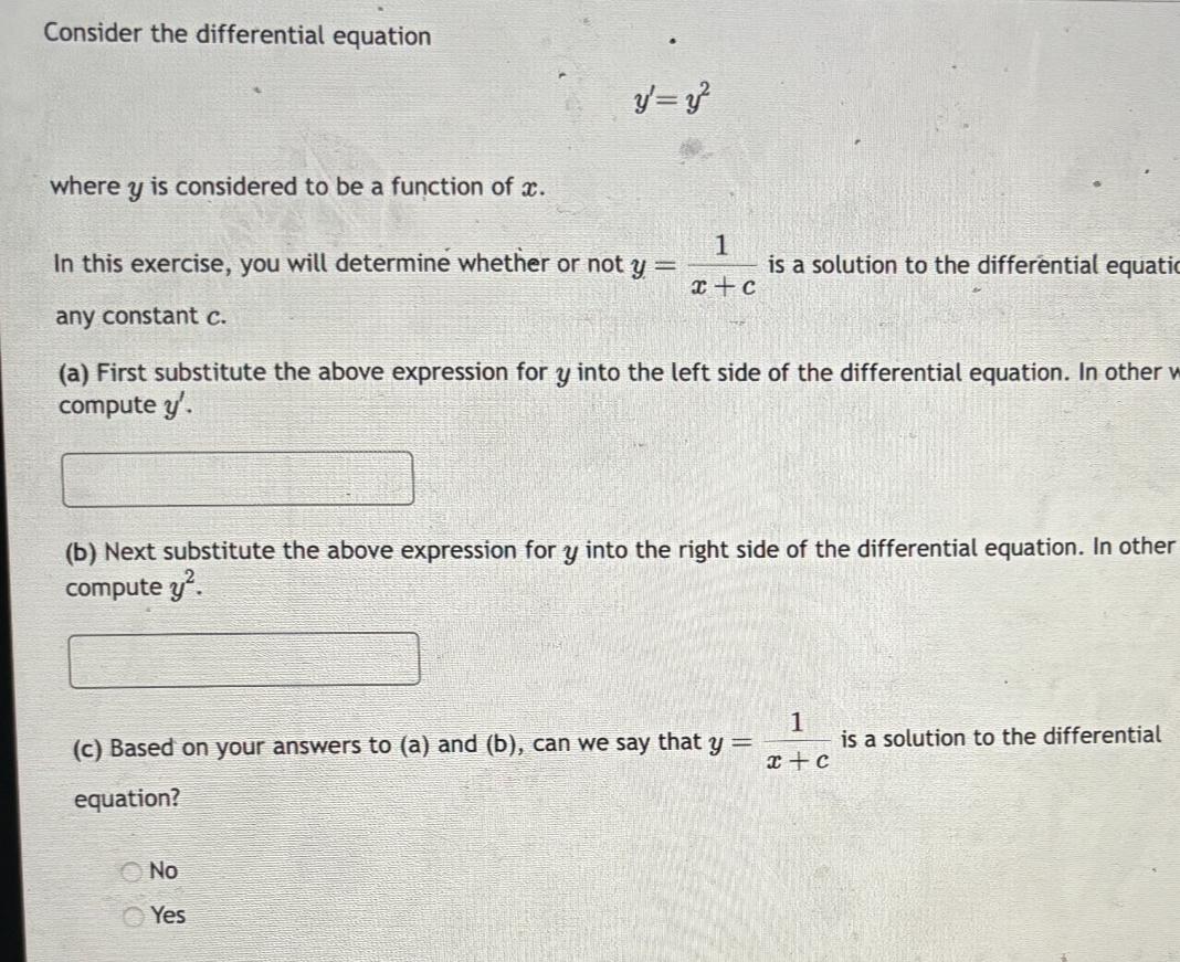 Solved Consider the differential equationy'=y2where y ﻿is | Chegg.com