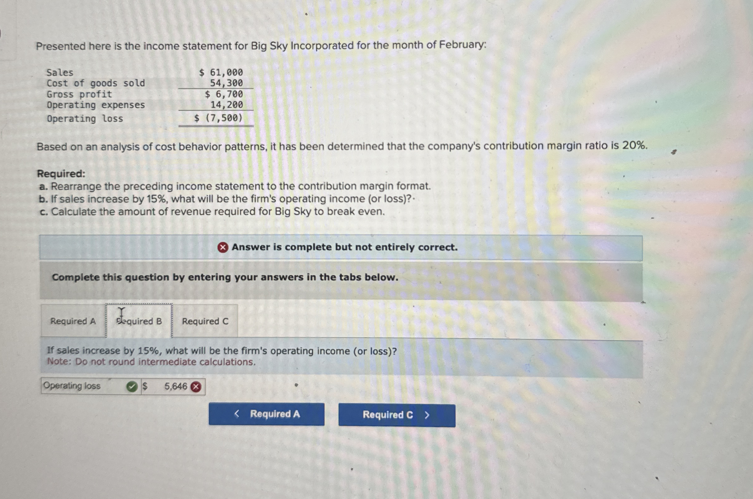 Solved Presented here is the statement for Big Sky