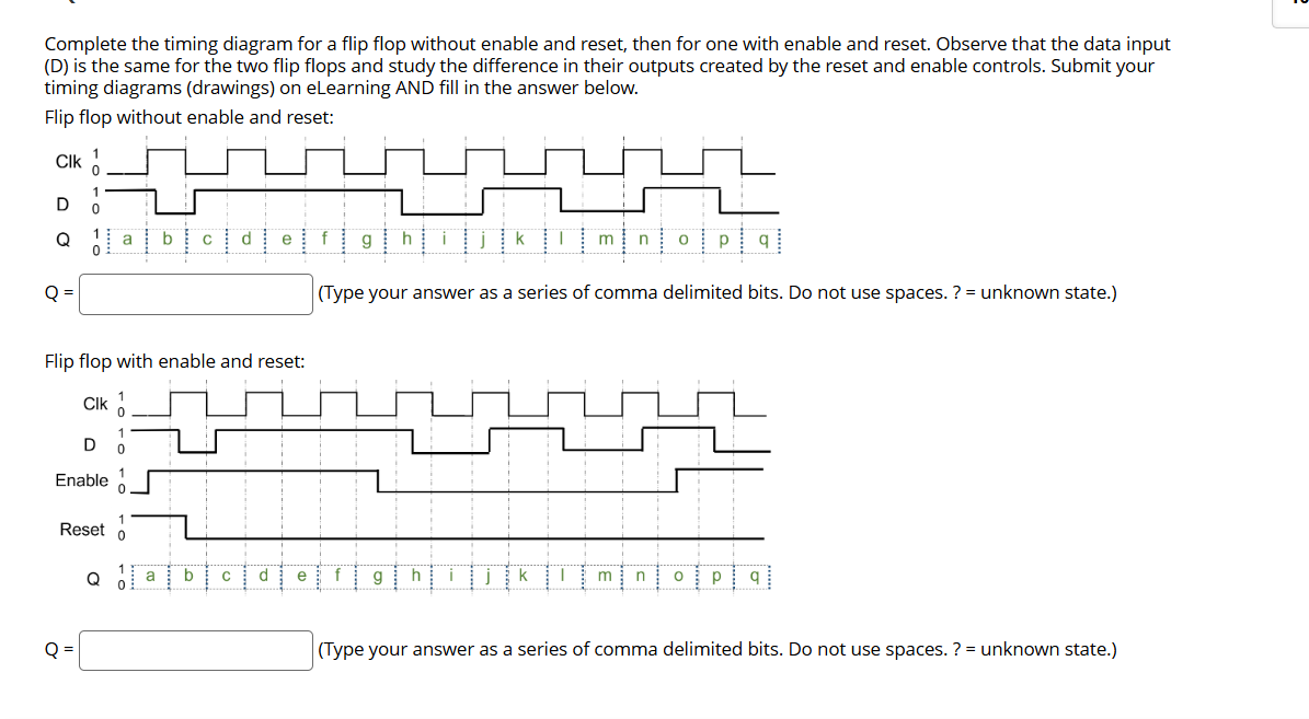 Solved Complete the timing diagram for a flip flop without | Chegg.com