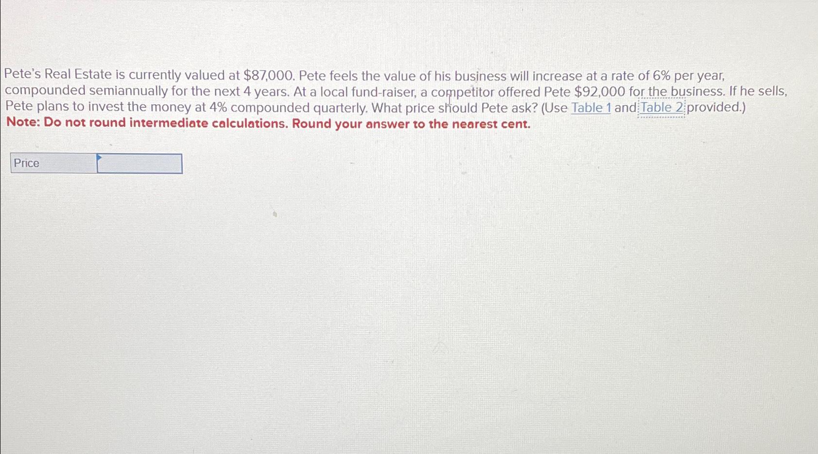Solved Petes Real Estate is currently valued at 87,000.