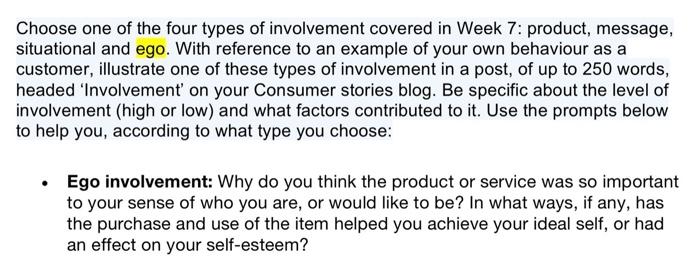 Solved Write a blog post of 250 words about ego involvement | Chegg.com