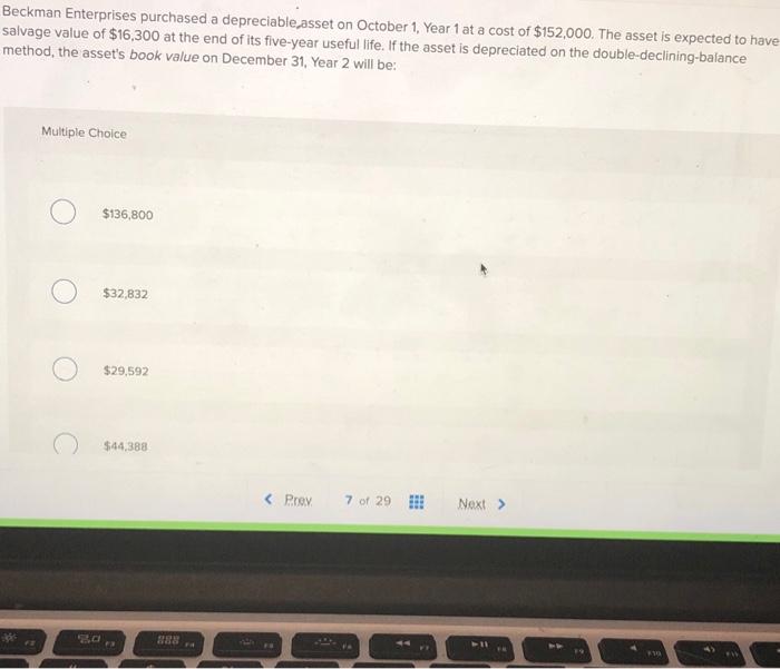 Solved Beckman Enterprises purchased a depreciable asset on