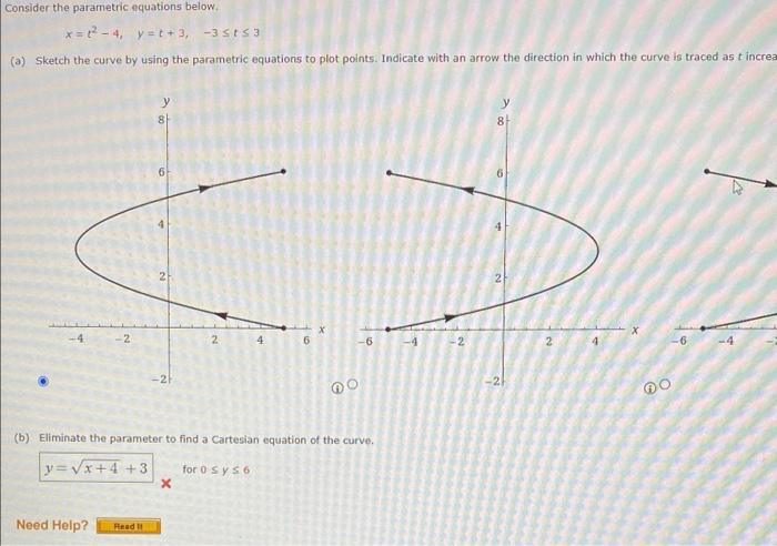 Solved Consider the parametric equations below x=2-4, y = | Chegg.com