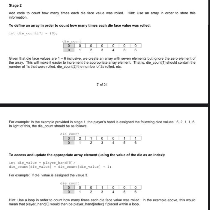 Solved Stage 2 Add code to count how many times each die | Chegg.com
