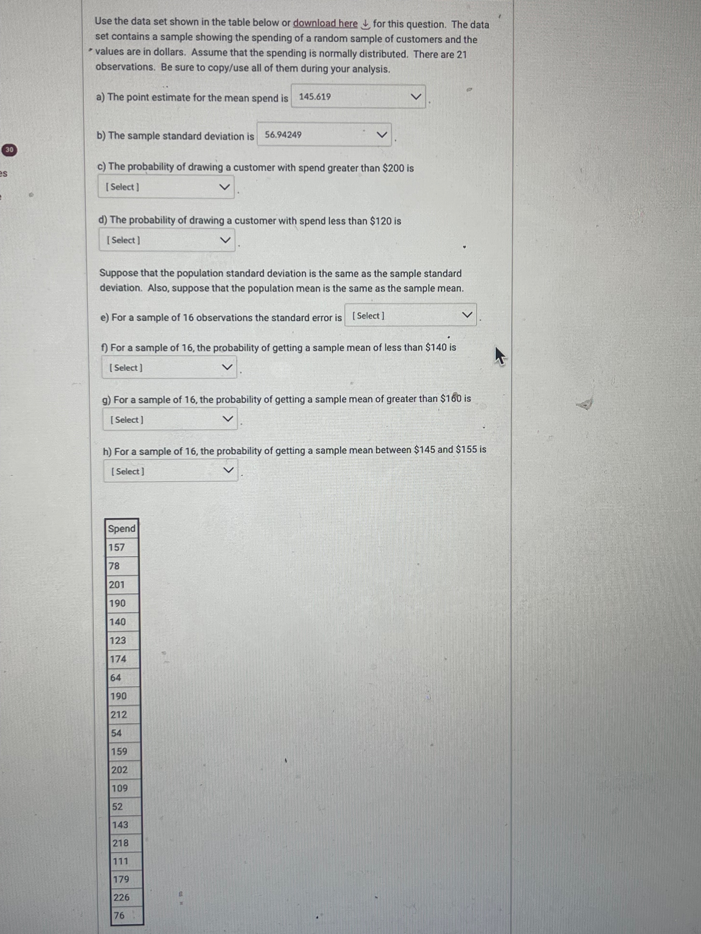 Solved Use the data set shown in the table below or download | Chegg.com