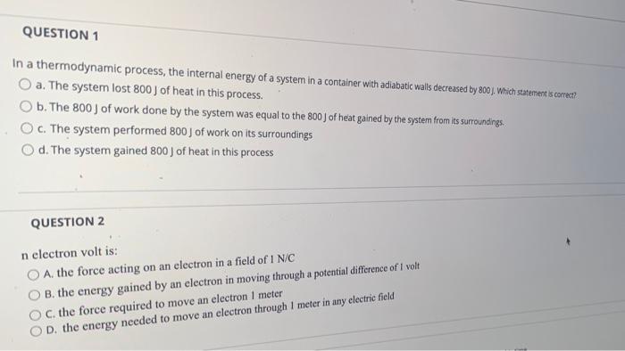 Solved QUESTION 1 In a thermodynamic process, the internal | Chegg.com
