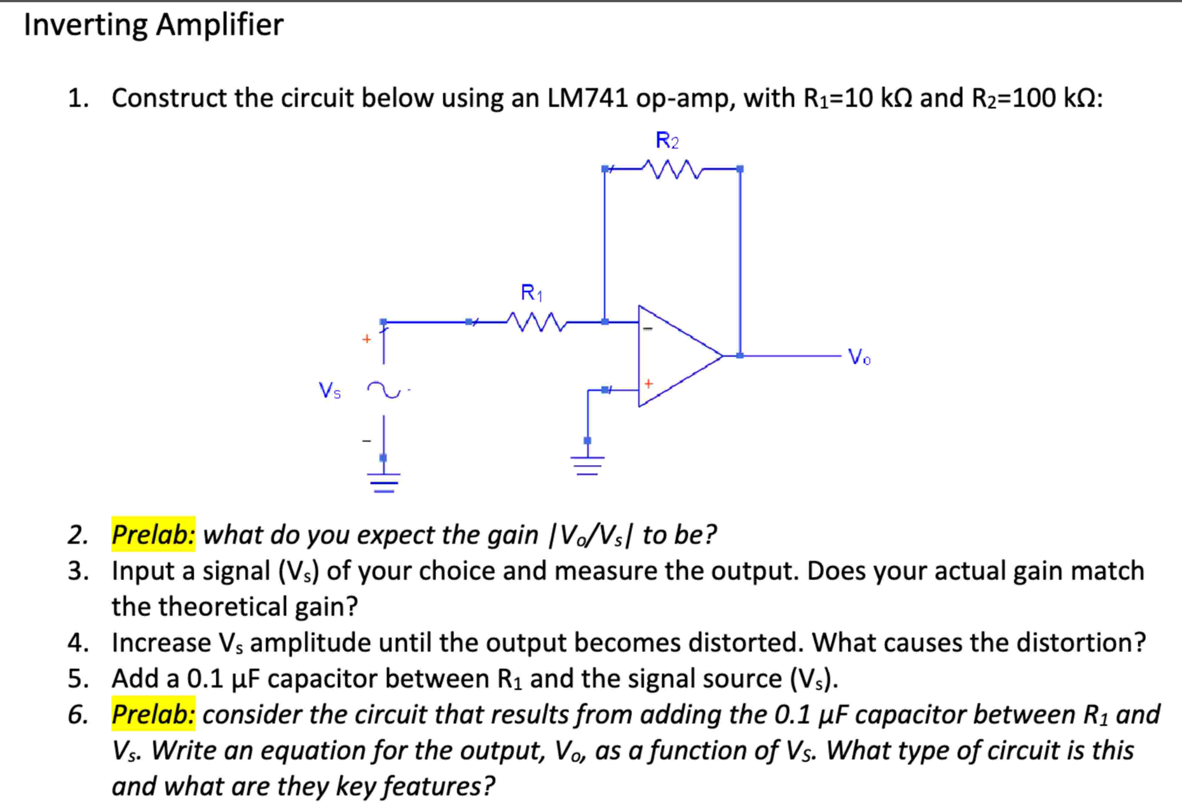 Solved Inverting AmplifierConstruct the circuit below using | Chegg.com