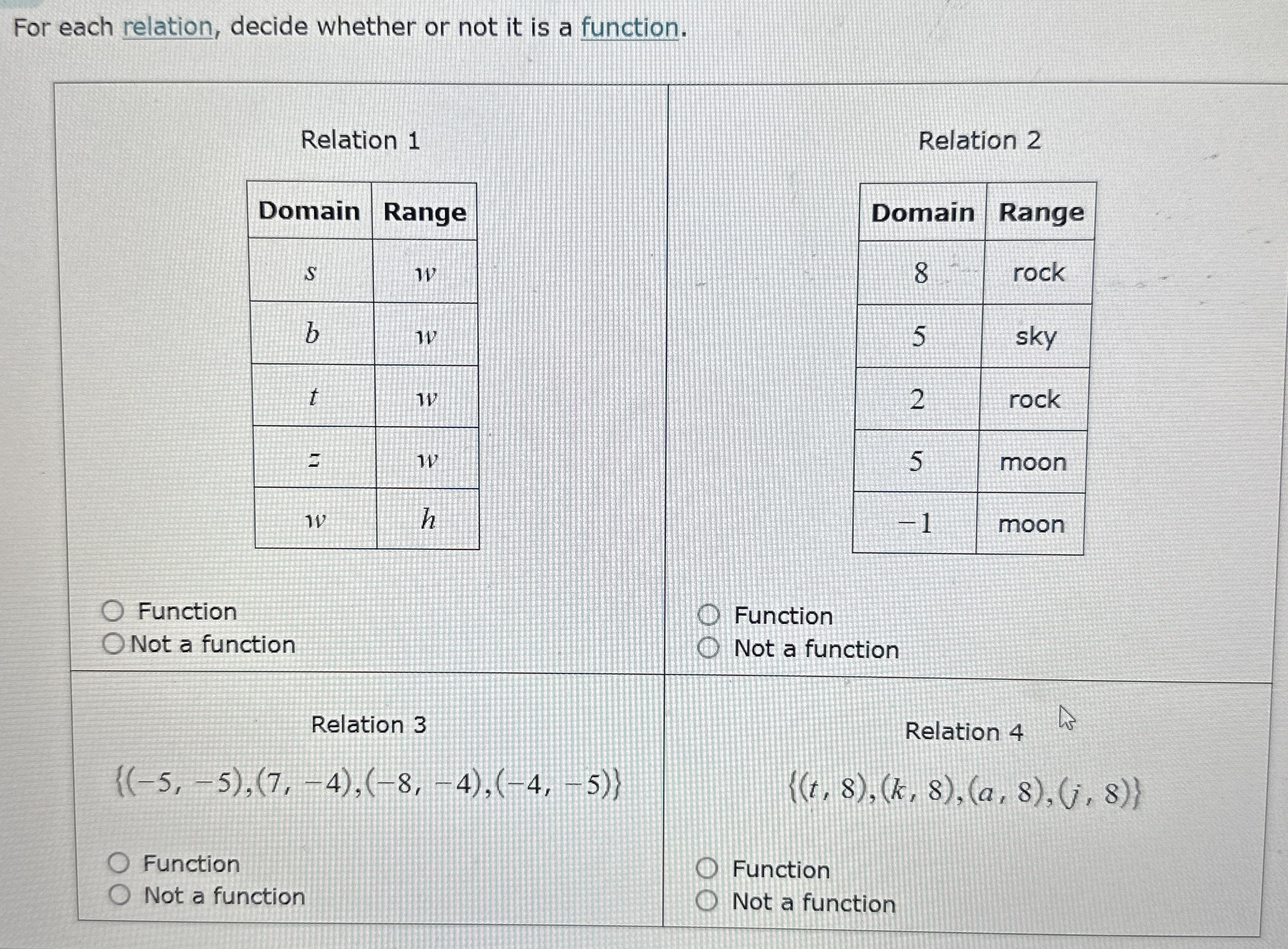 Solved For each relation, decide whether or not it is a | Chegg.com