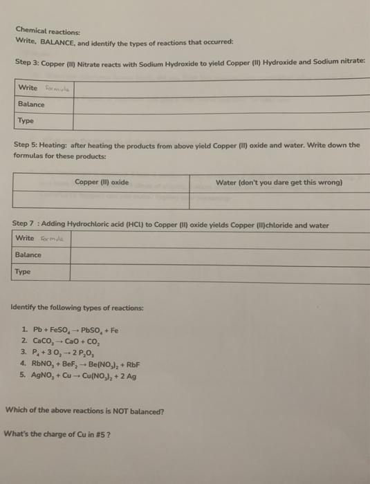 Solved Chemical Reactions Write Balance And Identify T Chegg Com