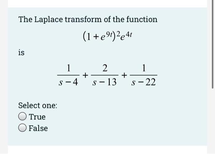 Solved The Laplace transform of the function 0 | Chegg.com