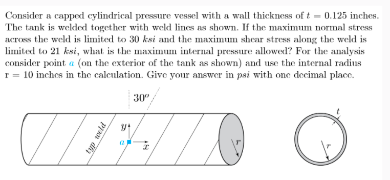 Solved Consider a capped cylindrical pressure vessel with a | Chegg.com