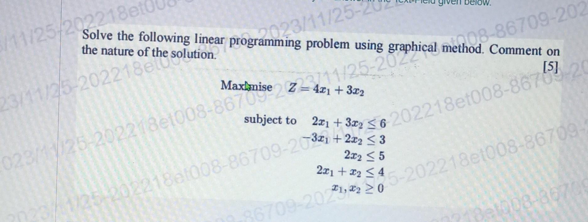 Solved Solve The Following Linear Programming Problem Using | Chegg.com