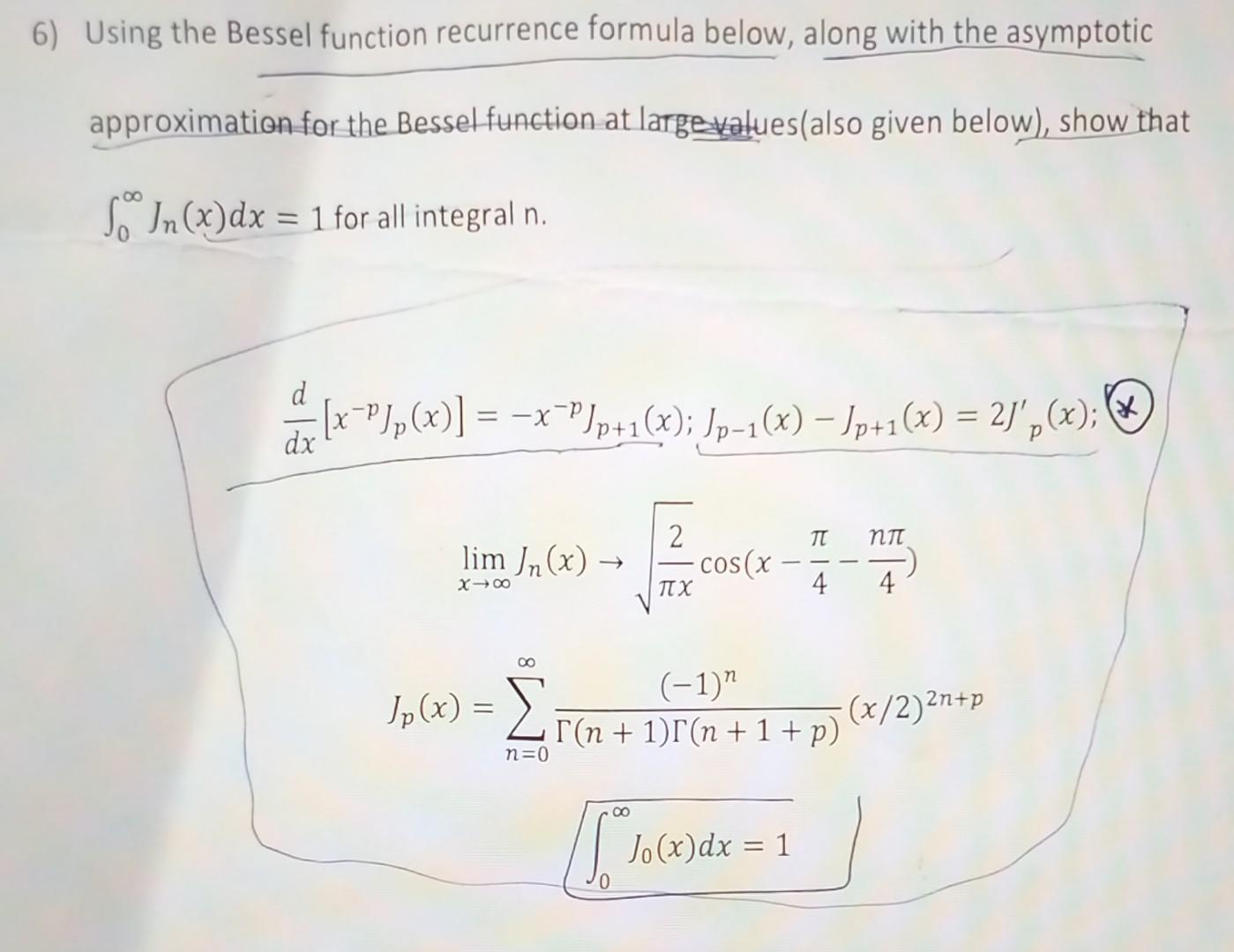 Solved Using the Bessel function recurrence formula below, | Chegg.com