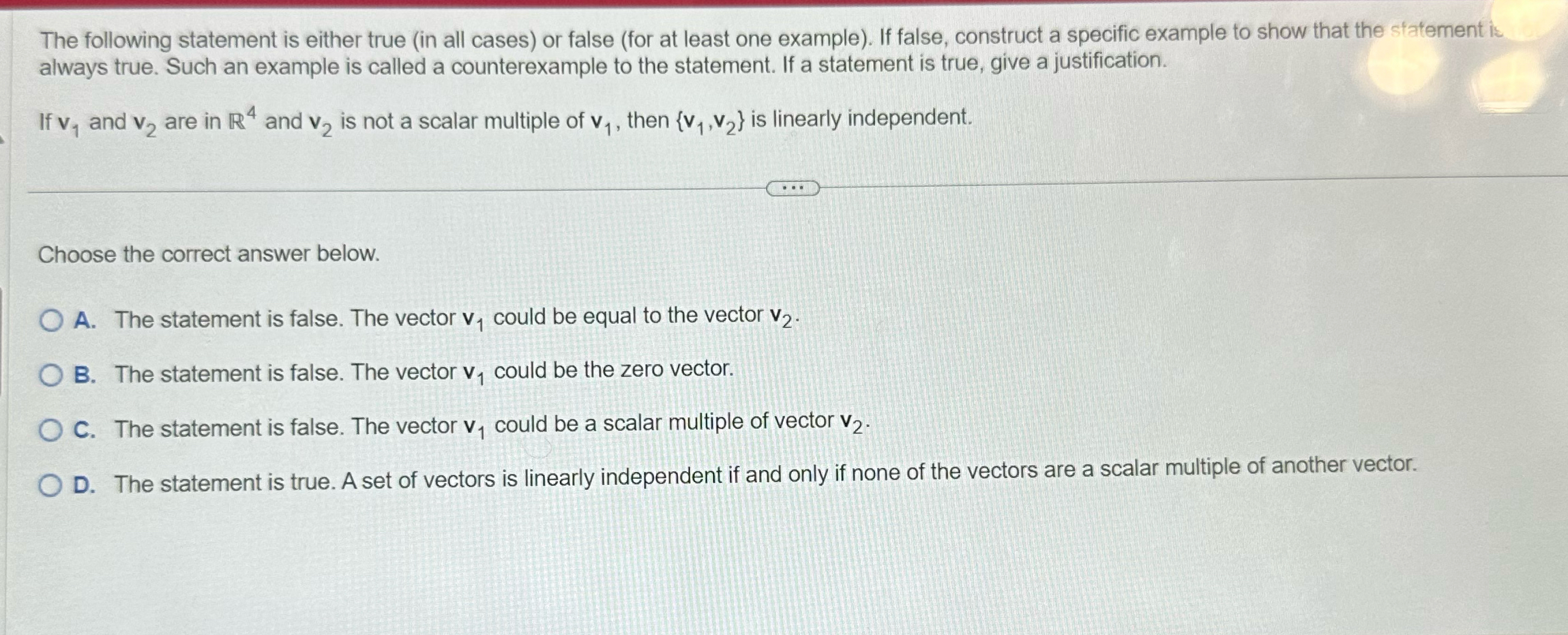 Solved The following statement is either true (in all cases) | Chegg.com