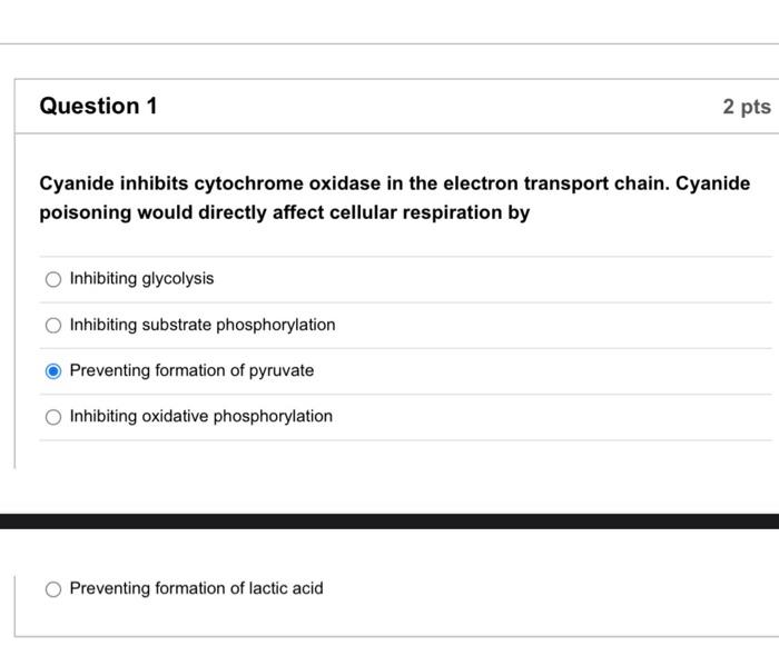 Solved Question 1 2 Pts Cyanide Inhibits Cytochrome Oxidase Chegg Com