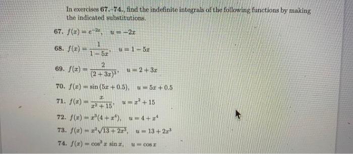 Solved In exercises 67. 74., find the indefinite integrals | Chegg.com