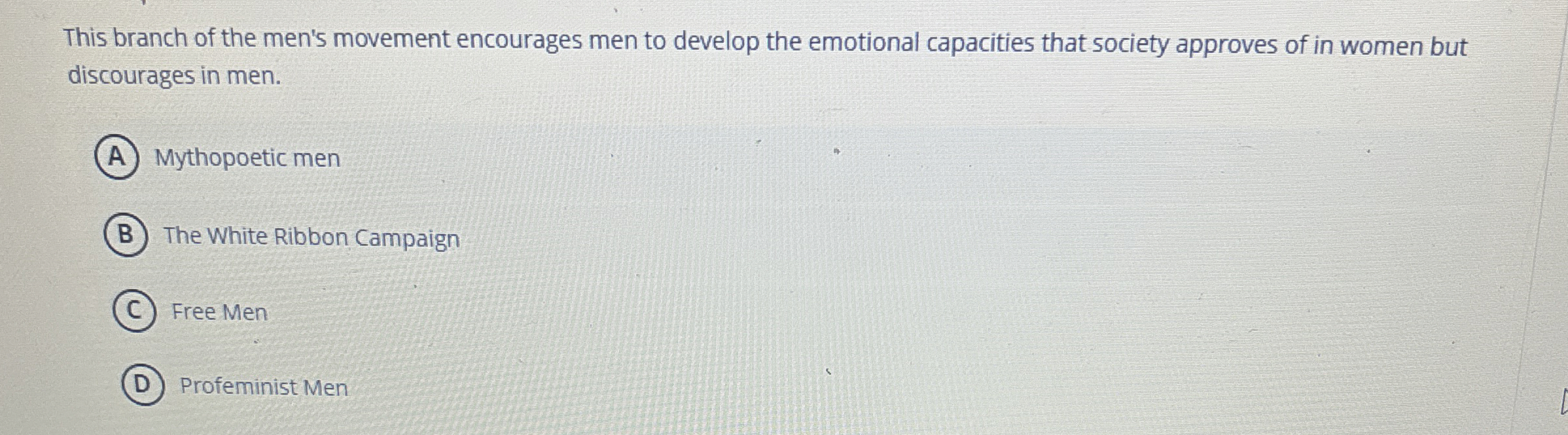 Solved This branch of the men's movement encourages men to | Chegg.com