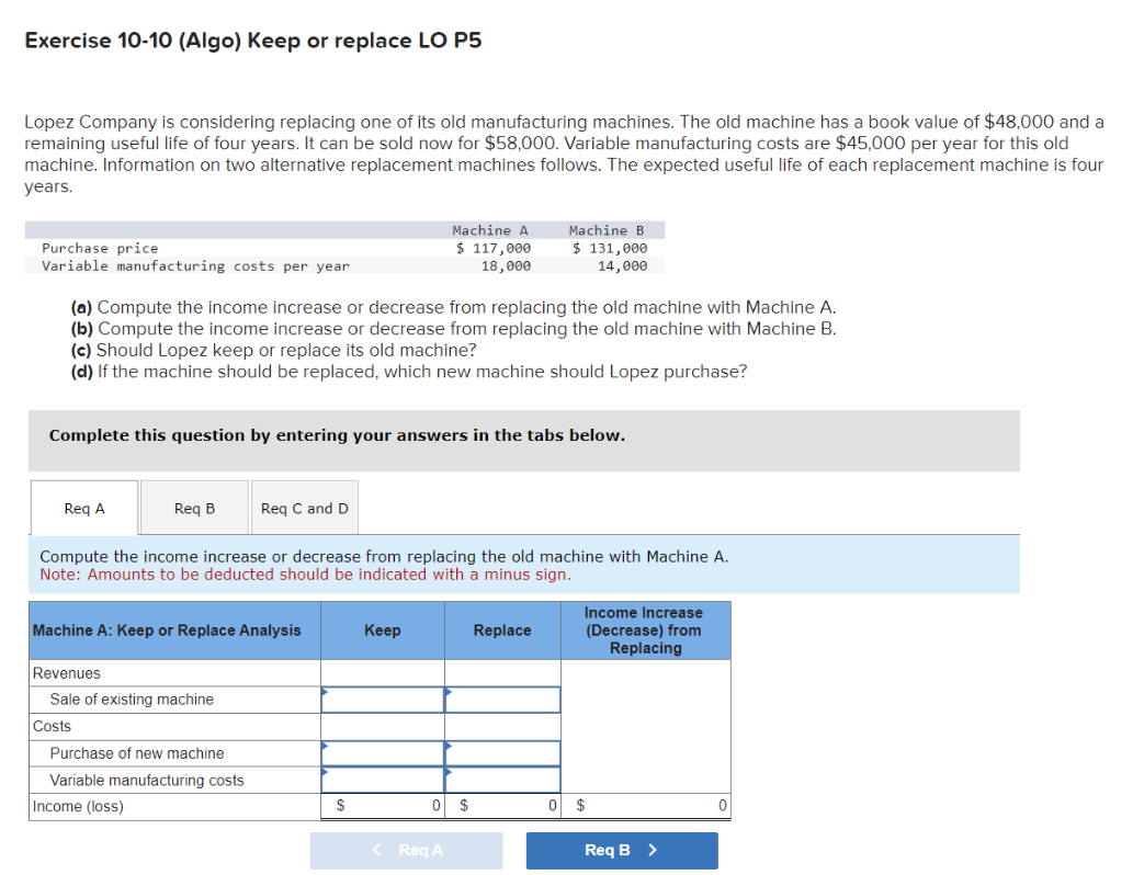 Solved Exercise 10-10 (Algo) ﻿Keep or replace LO P5Lopez | Chegg.com