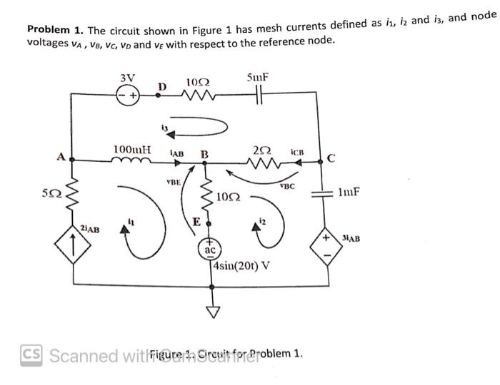 Solved Problem 1. The circuit shown in Figure 1 has mesh | Chegg.com