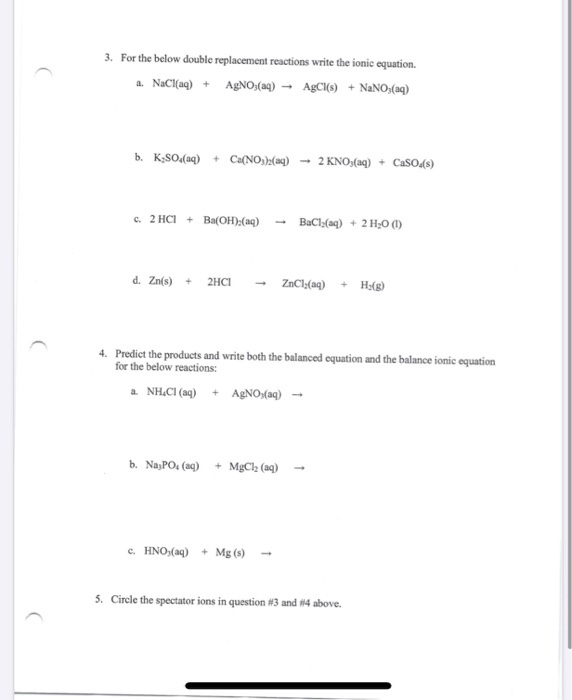 Solved 3. For the below double replacement reactions write | Chegg.com
