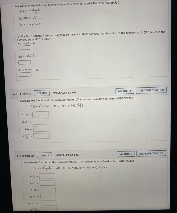 Solved (a) Which Of The Following Functions Have 5 In Their | Chegg.com ...