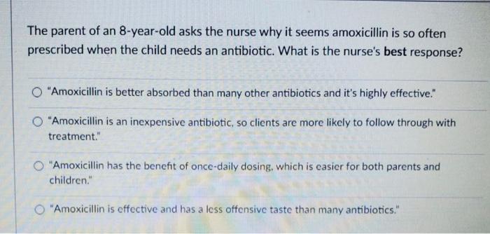 The parent of an 8-year-old asks the nurse why it seems amoxicillin is so often prescribed when the child needs an antibiotic