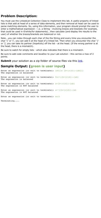 Solved Problem Description: You must use the LinkedList | Chegg.com