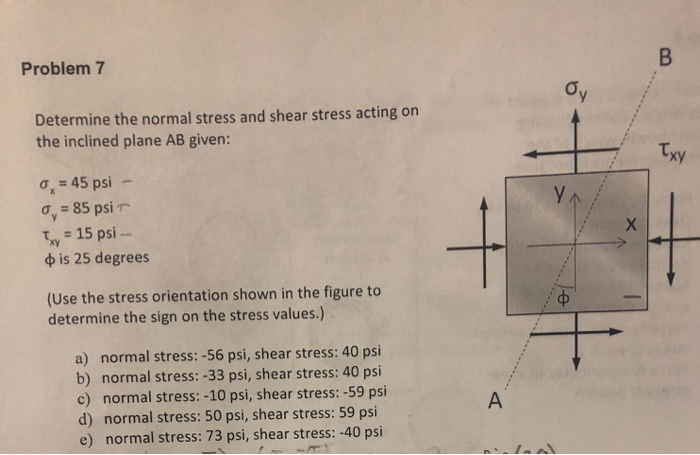 Solved Problem 7 Determine the normal stress and shear | Chegg.com