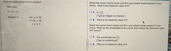 Solved Solve the linear programming problem Select the | Chegg.com
