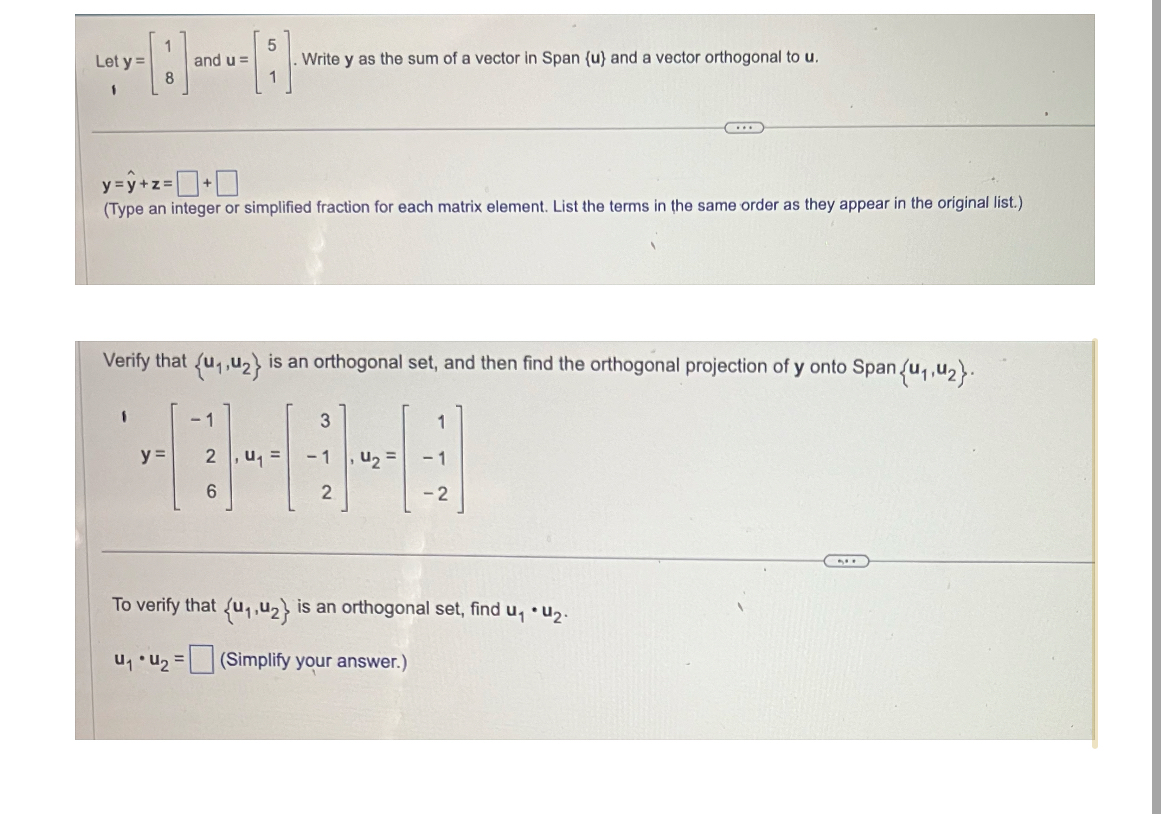 Solved Let Y 18 ﻿and U 51 ﻿write Y ﻿as The Sum Of A 8151