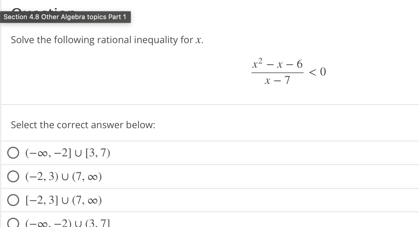 Chegg Math Solution Solved by an EXPERT Section 4.8 Other Algebra topics Part 1Solve the ...