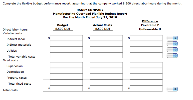 Flexible Budget Performance Report Template