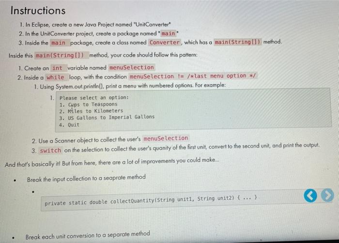 Instructions 1. In Eclipse, create a new Java Project | Chegg.com