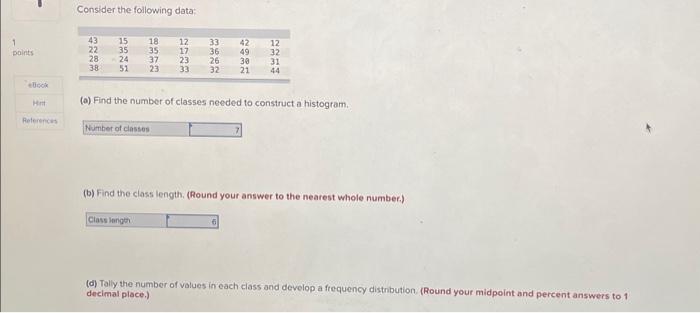 Solved Consider the following data: (a) Find the number of | Chegg.com