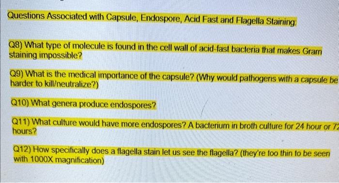 Solved Questions Associated with Capsule, Endospore, Acid | Chegg.com