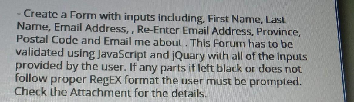 Solved create a form in html, css,j query and in java script | Chegg.com
