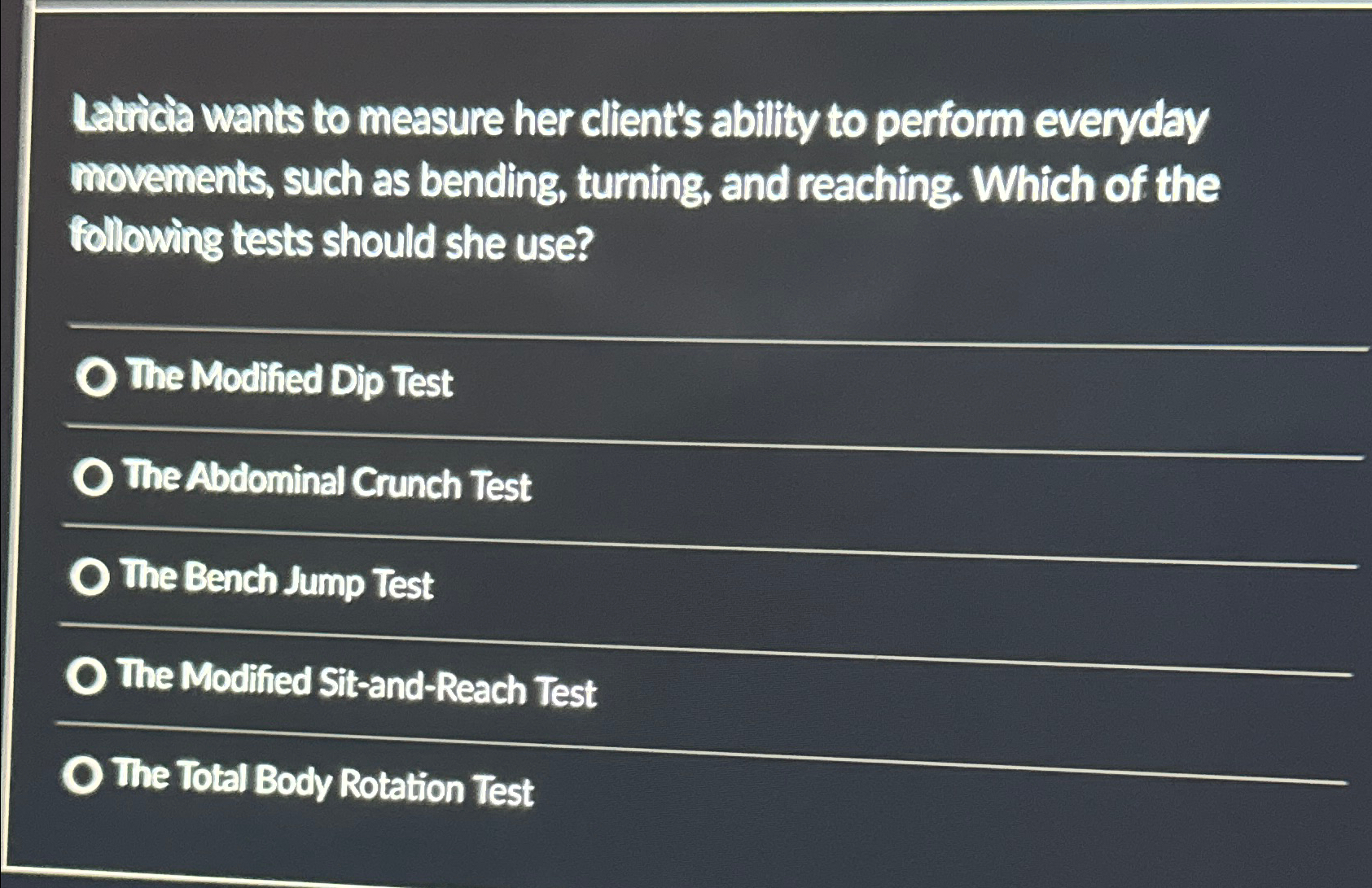 Solved Latricia wants to measure her client's ability to | Chegg.com