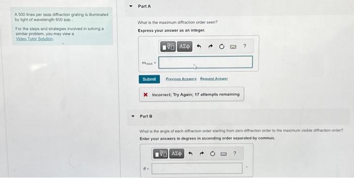 Solved A 500 lines per mm diffraction grating is illuminated | Chegg.com