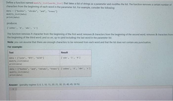 Solved Define a function named modify_list(words_list) that | Chegg.com