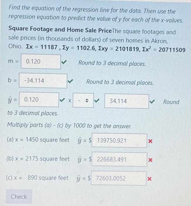 write down the equation of the regression line y on x