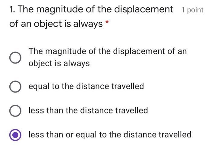 Solved 1. The magnitude of the displacement 1 point of an | Chegg.com