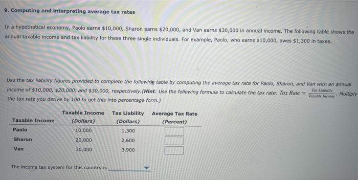 Solved 9. Computing and interpreting average tax rates In a | Chegg.com