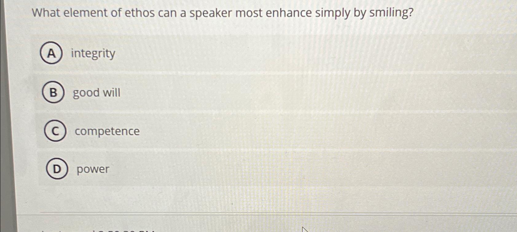 Solved What element of ethos can a speaker most enhance