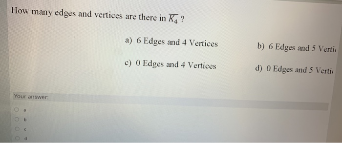 Solved How many edges and vertices are there in Ke? a) 6 | Chegg.com