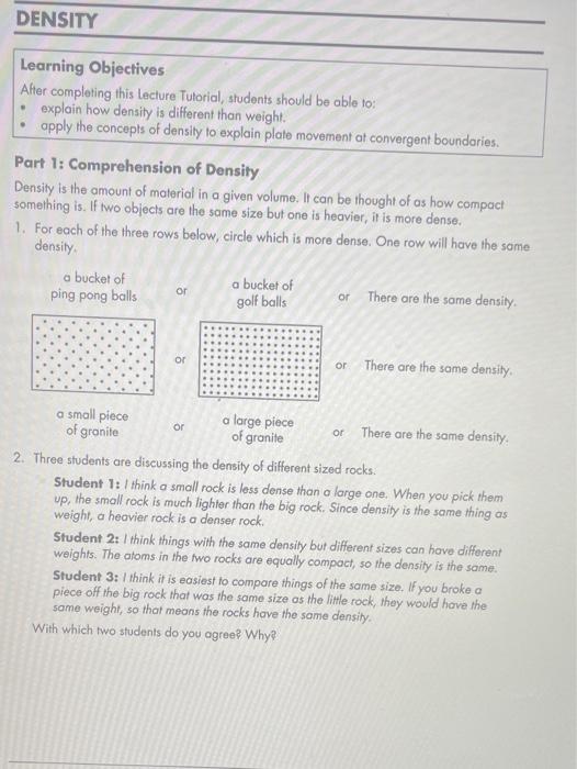 Solved DENSITY Learning Objectives After completing this | Chegg.com