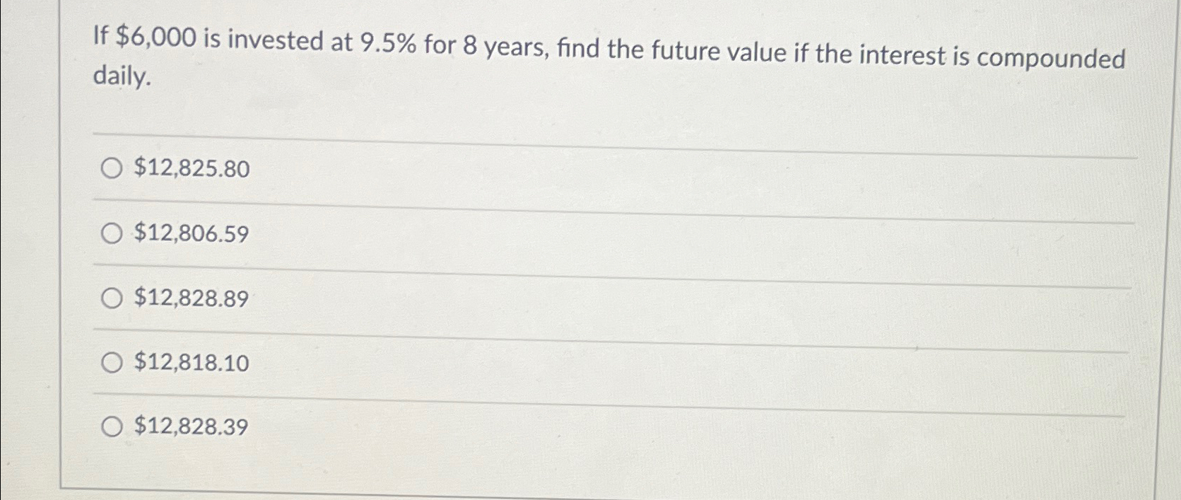 Solved If $6,000 ﻿is invested at 9.5% ﻿for 8 ﻿years, find | Chegg.com