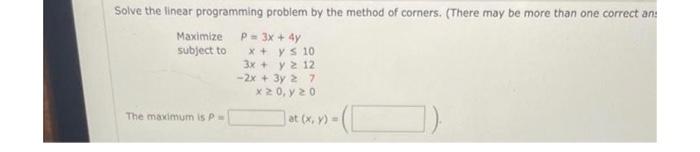 Solved Solve the linear programming problem by the method of | Chegg.com